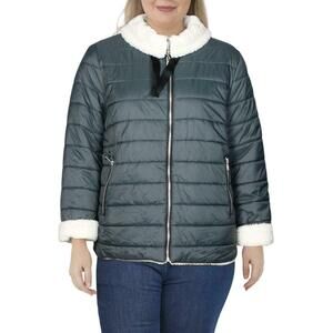Bernardo XS Faux Fur Winter Puffer Jacket Long Sleeve Dark Jade Size X-Small